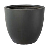 Prémium minőségű, nagyméretű, 25, 35 és 44 cm átmérőjű, fagyálló műgyantából készült, modern kortárs stílusú, beton hatású, antracit fekete színű kültéri kaspószett